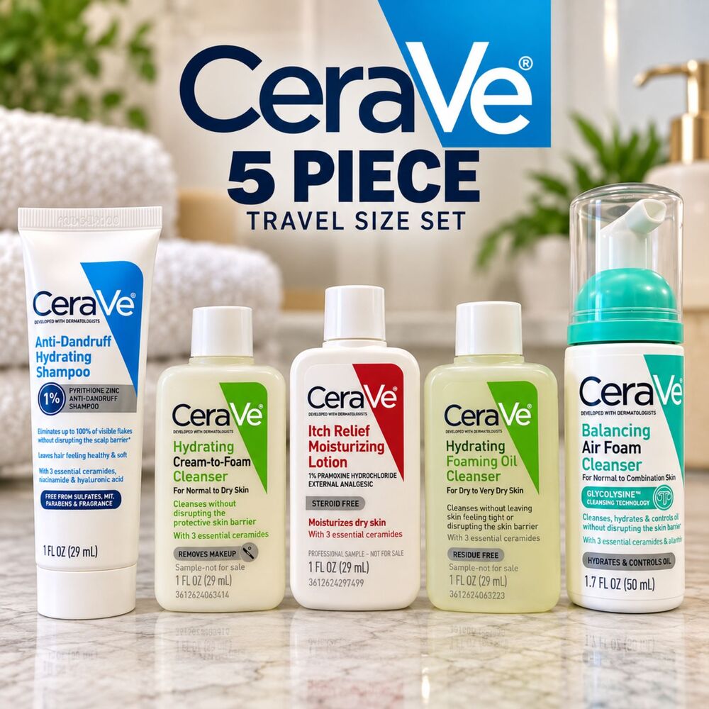 CeraVe 5-Piece Travel Size Skincare & Hair Care Set